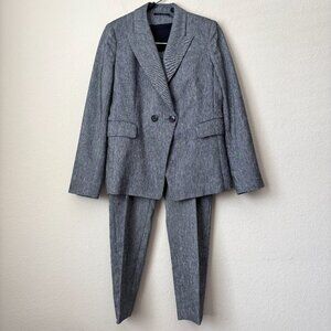 Elie Tahari Linen Blend 2-Piece Essential Gray Pantsuit Set Work Career Office